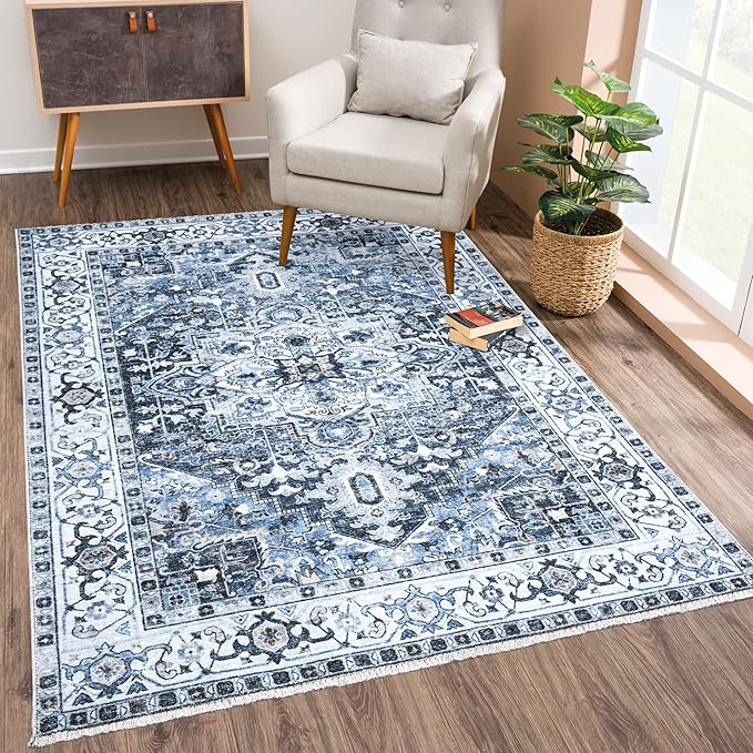 Bloom Rugs Washable Non-Slip 10x14 Rug - Navy Blue Traditional Oriental Area Rug for Living Room, Bedroom, Dining Room, and Kitchen - Exact Size: 10' x 14'