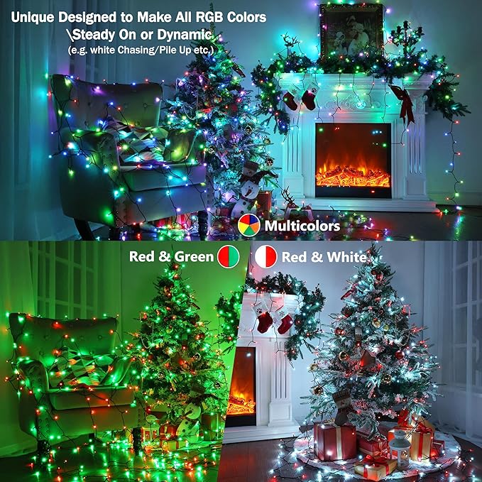 BrizLabs RGB + Warm White Christmas Lights, 98.5FT 300 LED Color Changing String Lights with Remote, Red White Christmas Light, Twinkle Mini Light Dimmable Tree Light for Indoor Outdoor Xmas Halloween