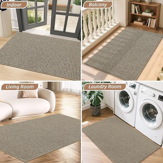 BEQHAUSE Dirt Trapper Door Mat 20" x 32", Non-Slip Washable Doormats Entrance Mat, Dirt Resistant and Absorbent Welcome Mat, Low Profile Floor Mats for Front Back Door and Entryway, Light Beige