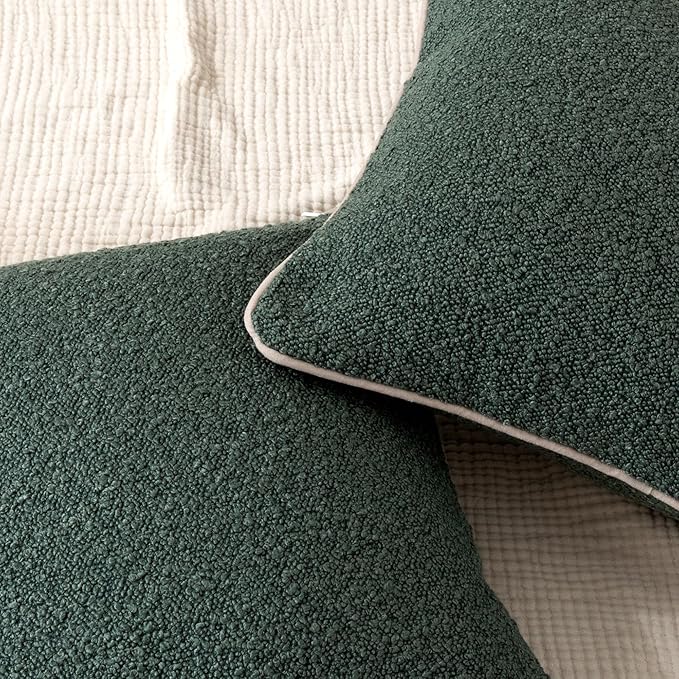 Amazon Basics Boucle Throw Pillow Covers for Couch, Living Room, Home Decor with Hidden Zipper, Green, 18×18in, Pack of 2
