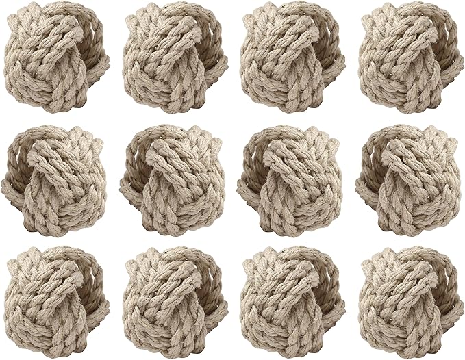 ALPHA Living HOME Napkin Rings Set of 12 - Handmade Jute Napkin Holders for Dining Table, Wedding, Party & Everyday Use Rustic Farmhouse Table Décor Elegant Serviette Rings for Dinner (Creme)
