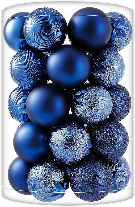 34ct Navy Blue Christmas Ball Ornaments Shatterproof Plastic Christmas Tree Decorations for Xmas Party Home Office Holiday Decor -Medium Size (2.36"/ 60mm)