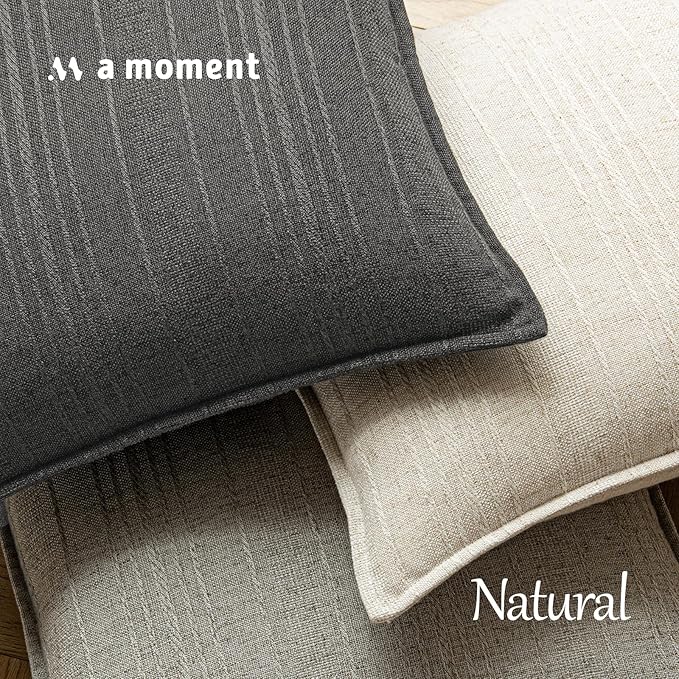 a moment Linen Pillow Covers Set of 2,Boho Farmhouse Throw Pillowcases Neutral Textured Decorative Covers for Couch Sofa,Soft Linen Blend Accent Case Cushion Living Room Home Decor 20"x20"Rustic Gray