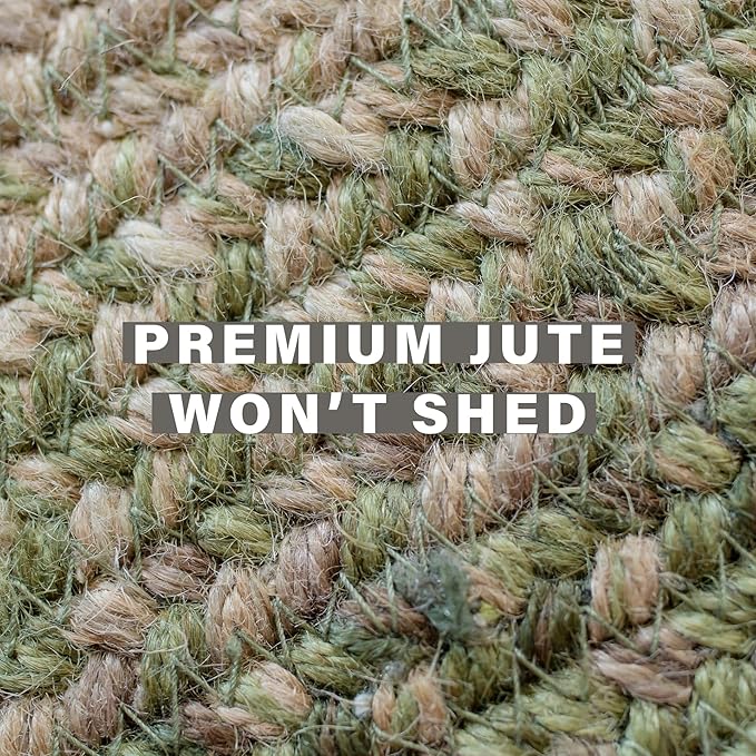 Homespice Grassland Oval Braided Rugs 16x24 - Country Style Oval Rugs for Green Kitchen Decor, Durable, No Shed Jute for Low Maintenance