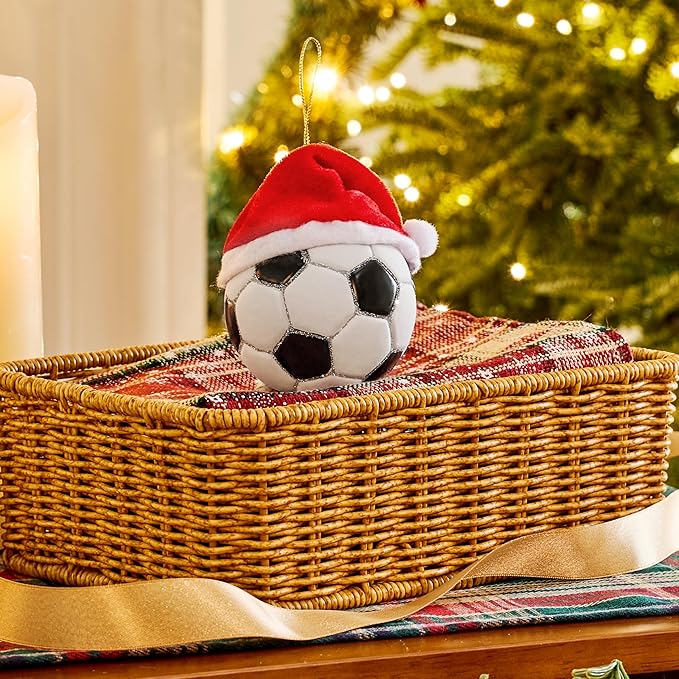Joiedomi Christmas Soccer Glass Small Ornament, Sports Ball Ornaments Blown Mini Soccer Decor for Tree Hanging Preppy Decorations Outdoor Indoor, Xmas Gifts Party Favors