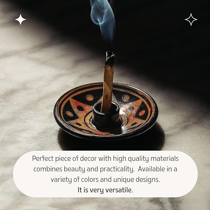 Luna Sundara Authentic Peru Pottery Palo Santo Stick Holder and Incense Holder with 5 Palo Santo Sticks Handmade Ceramic Smudge Bowl Sage Holder Apricot Gift Set