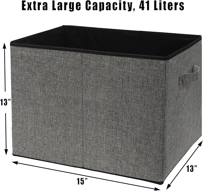 Simple Houseware 15 x 13 Inch Collapsible Fabric Storage Bin with Handles, 2 Pack, Dark Gray