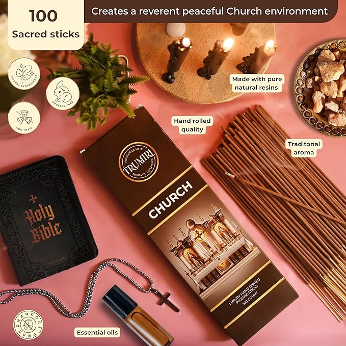 Church Incense Sticks - Bulk Pack of 100 Insence-Sticks - Made with Natural Incienso - Sacred Insense Non Toxic Spiritual Incents Incence