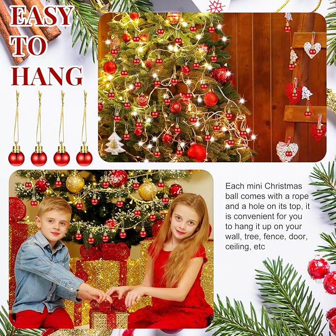 Poen 200 Pieces Mini Christmas Ball Ornaments 0.79 Inch Xmas Tree Balls Colorful Miniature Tree Ornaments Plastic Pendant for Holiday Party Decoration(Bright Red,0.79 Inch)