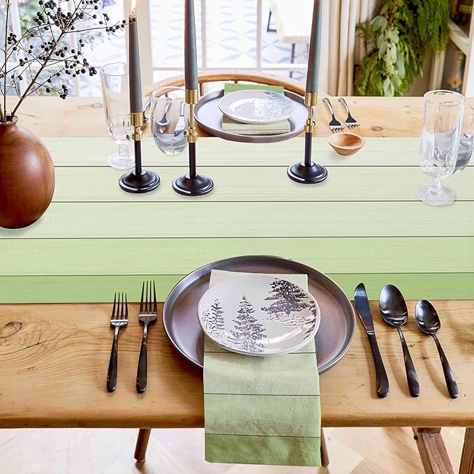 Vandarllin Table Runners Small 13X36 Inches Pastel Green,Cotton Linen Farmhouse Retro Rustic Barn Wood Texture Tablecloths Non-Slip Party Table Decorations for Kitchen,Home,Dining,Outdoor,