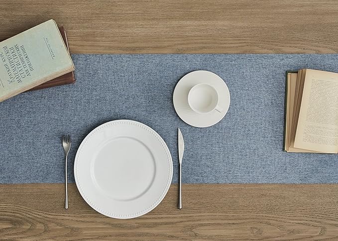 ZeeMart Basic Linen Style Table Runner, 14 x 48 Inch Navy Blue, Rustic Farmhouse Blue Table Runners 48 Inches Long, Everyday Polyester Table Runner - Machine Washable & Easy Care