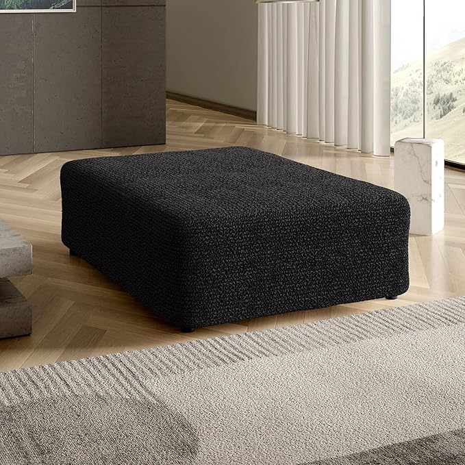 PAULATO BY GA.I.CO. Big Ottoman Cover Stool Cover Pouf Slipcover - Soft Polyester Fabric Slipcover - 1-Piece Form Fit Stretch Furniture Protector - Microfibra Collection - Black (Ottoman)