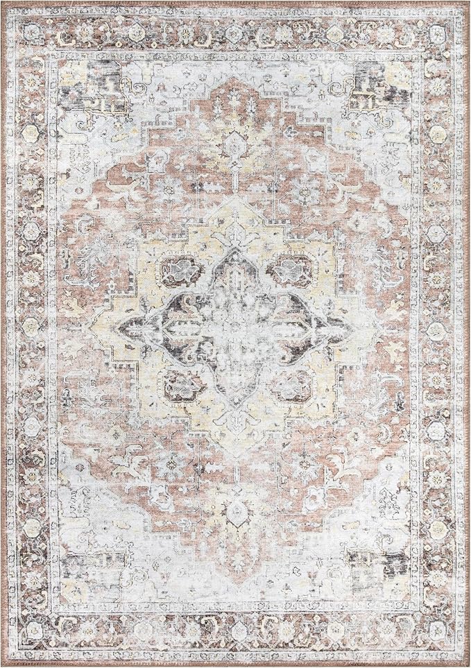 Bloom Rugs Washable Non-Slip 8' x 10' Rug - Blush/Beige Traditional Medallion Area Rug for Living Room, Bedroom, Dining Room, and Kitchen - Exact Size: 8' x 10'