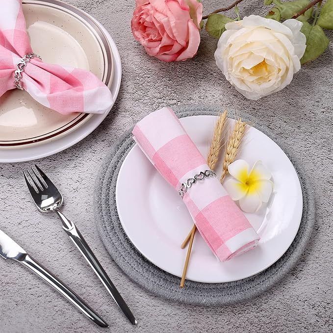 Silver Love Napkin Rings Set of 6, Valentine's Day Napkin Rings, Metal Heart Napkin Rings Holders for Valentine's Day, Mother's Day, Wedding, Anniversary Dinners, Parties Table Decoration