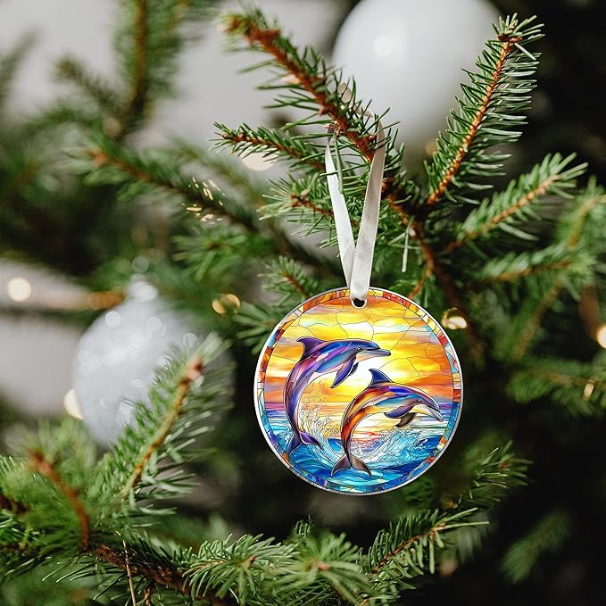 Dolphin Ornaments for Christmas Tree - Dolphin Ornament - Coastal Gifts for Women, Men - Coastal Christmas Ornaments for Tree - Acrylic Ornament 2025 & Card