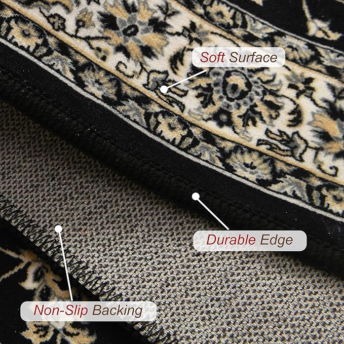 XWZO Entryway Area Rug 2x3ft — Soft Low Pile Door Floor Mat with Non-Slip Backing for Bedroom Bathroom Kitchen Laundry, Spill Resistant Washable Small Indoor Carpet for Doorway & Entrance, Black
