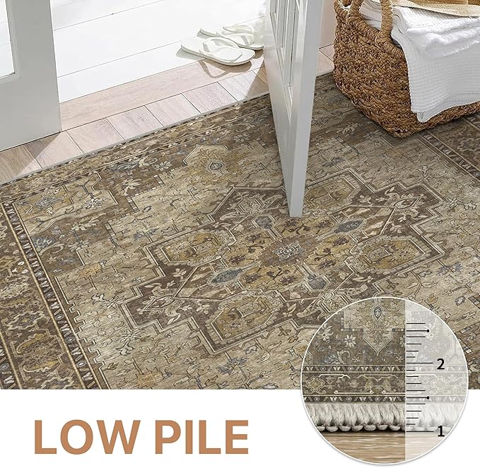 GENIMO 2x7 Runner Rugs for Hallway, Machine Washable Non Slip Vintage Rugs, Low Pile Lightweight Soft Print Rug for enrtyway, Corridor, Home Office, Kitchen, Rustic Brown