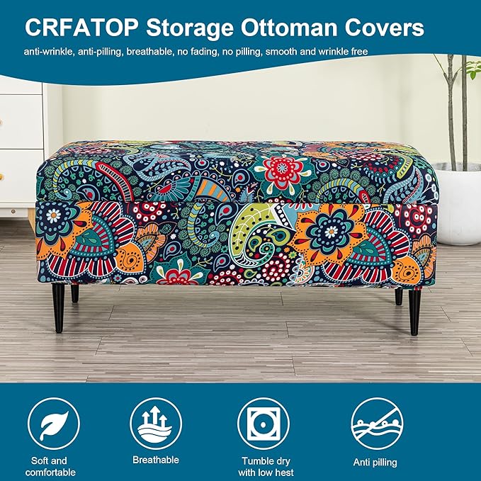 CRFATOP Printed Rectangle Ottoman Stool Cover Stretch Folding Storage Footstool Bench Slipcovers Upholstered Foot Chest Chair Covers Washable Entryway Furniture Protector with Elastic Bands,S,11