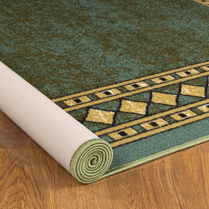 Antep Rugs Alfombras Modern Bordered 5x7 Non-Skid (Non-Slip) Low Profile Pile Rubber Backing Indoor Area Rugs (Green, 5' x 7')