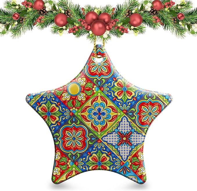 Christmas Ornaments 2025,Mexican Talavera Ornaments for Christmas Tree Holidays Ornaments Decorations,adornos de Navidad Ceramic Ornaments Xmas Gifts Idea for Home Decor