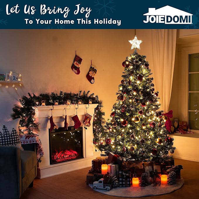 Joiedomi Christmas Star Tree Toppers Silver, 8" Metal Treetop Ornaments Battery Powered with Warm White LED Lights for Xmas Decorations Indoor, Holiday Party Decor