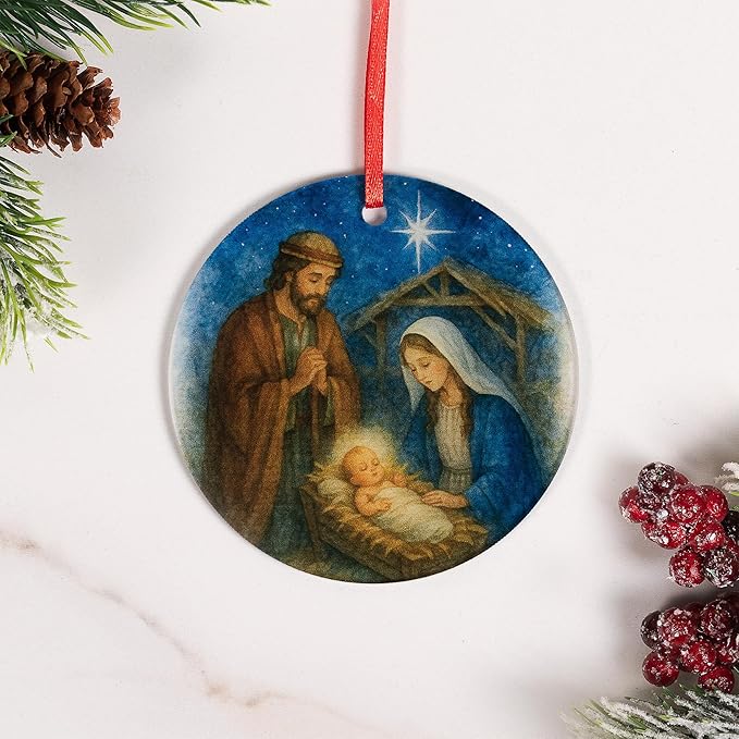Holy Family Nativity Scene Acrylic Ornament - Catholic & Christian Christmas Decor - Star of Bethlehem, Religious Decorative Hanging Ornaments for Tree