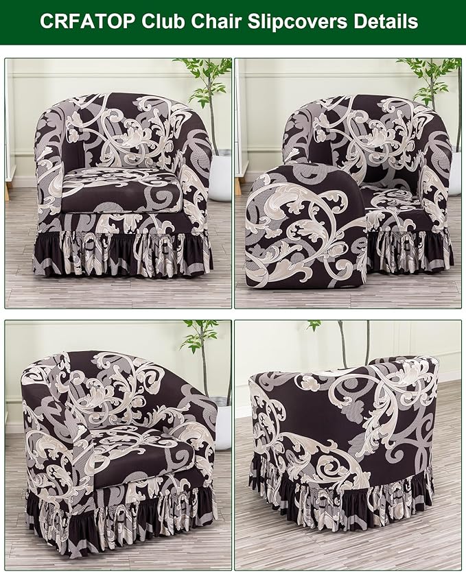 CRFATOP 2 Piece Club Chair Slipcover with Skirt Printed Tub Armchair Covers with Seat Cushion Cover Soft Printed Round Barrel Furniture Protector for Bar Counter Living Room,C08