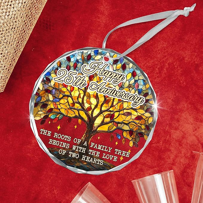 25th Christmas Anniversary Wedding Gifts for Couples - Glass Christmas Ornaments 2025 for Tree Decorations - Anniversary Wedding Gifts for Women Men Him Her Husband Wife Parents Grandparents