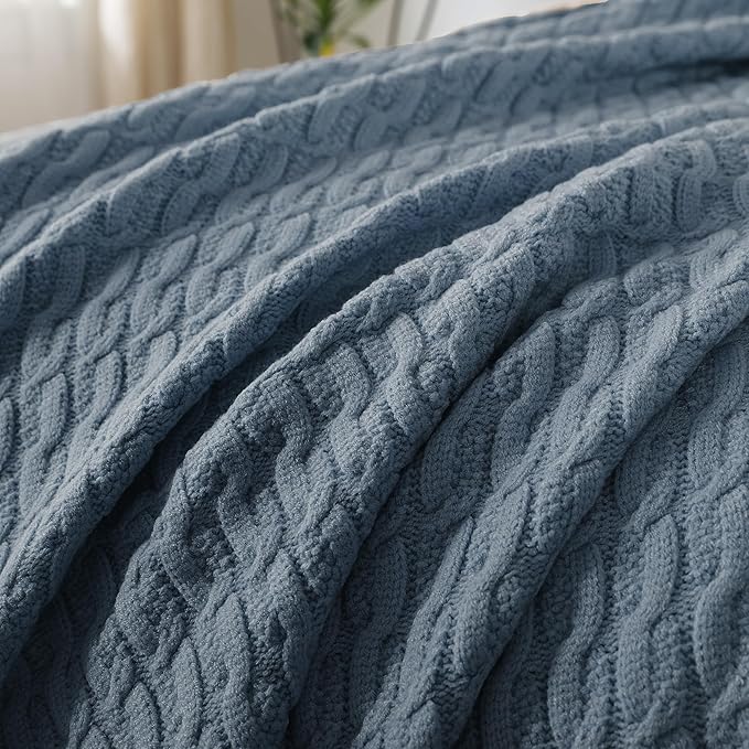 WDCOZY Cable Knit Throw Blanket – Super Soft, Warm & Lightweight Knitted Jacquard Throw Blanket for Couch, Sofa, Bed, Chair, Cozy Texture Farmhouse Decorative Home Blanket, Blue 60x80 inches