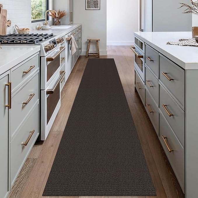 EARTHALL Washable Runner Rug 2x12 Ft Non Slip Runners for Hallways Long Cotton Rubber Backed Kitchen Runner Braided Indoor Floor Carpet Runners for Entryway, Hall, Kitchen, Taupe/Coffee
