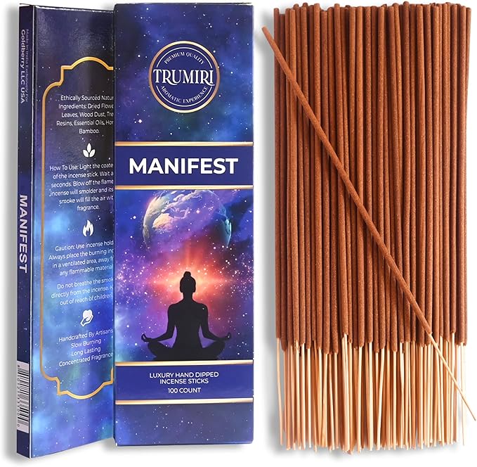 Manifest Incense Sticks - Pack of 100 Insence-Sticks - Made with Natural Raw Ingredients - Manifestation Insense Indian Spiritual Agarbatti Non Toxic Incents