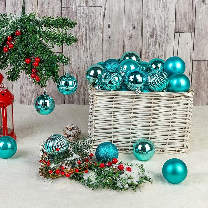 AMS 34ct Christmas Ball Mini Ornaments Party Decorations Shatterproof Festival Pendant Hangings for Xmas Tree Decor(1.57''/40mm,Teal)