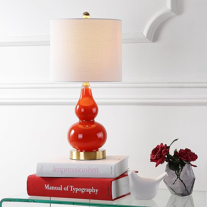 JONATHAN Y JYL1028G Anya 20.5" Mini Glass LED Table Lamp, Transitional, Glam, Midcentury, Modern, Elegant, Office, Living Room, Family Room, Dining Room, Bedroom, Hallway, Foyer, Sunset Orange