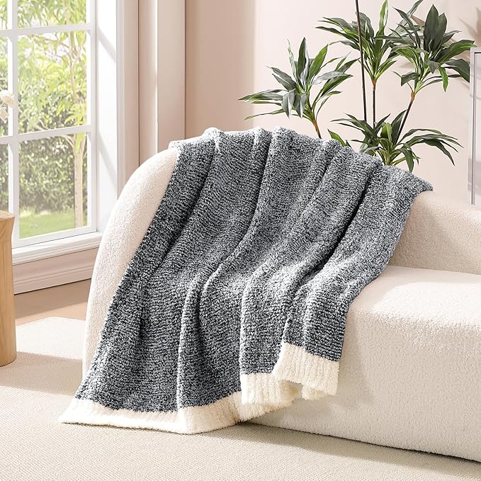 WRENSONGE Throw Blanket Cationic Dyeing Black Soft Cozy Fluffy Warm Hand Made Weave Throw Blankets for Couch, Sofa, Chair, Bed, Camping, Picnic, Travel Lightweight Bed Blanket - 60"x80"