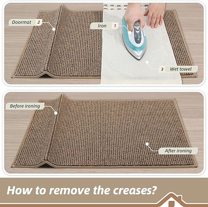BEQHAUSE Dirt Trapper Door Mat 24" x 36", Non-Slip Washable Doormats Entrance Mat, Dirt Resistant and Absorbent Welcome Mat, Low Profile Floor Mats for Front Back Door and Entryway, Beige