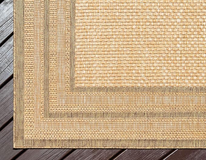 Unique Loom Outdoor Border Collection Area Rug - Multi Border (2' 2" x 3' Rectangle, Tan/ Light Brown)