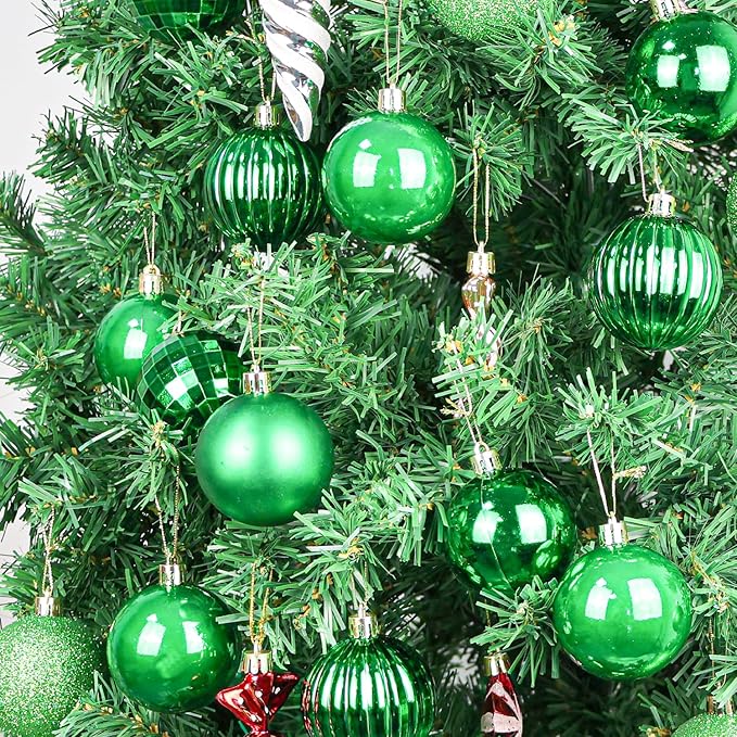 24ct Christmas Balls Ornaments, 2.36 Inch Christmas Tree Balls Ornaments, Decorative Baubles Decorations for Xmas Tree Decor Holiday Party, Green