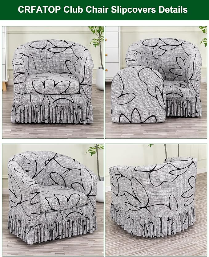 CRFATOP 2 Piece Club Chair Slipcover with Skirt Printed Tub Armchair Covers with Seat Cushion Cover Soft Printed Round Barrel Furniture Protector for Bar Counter Living Room,C12