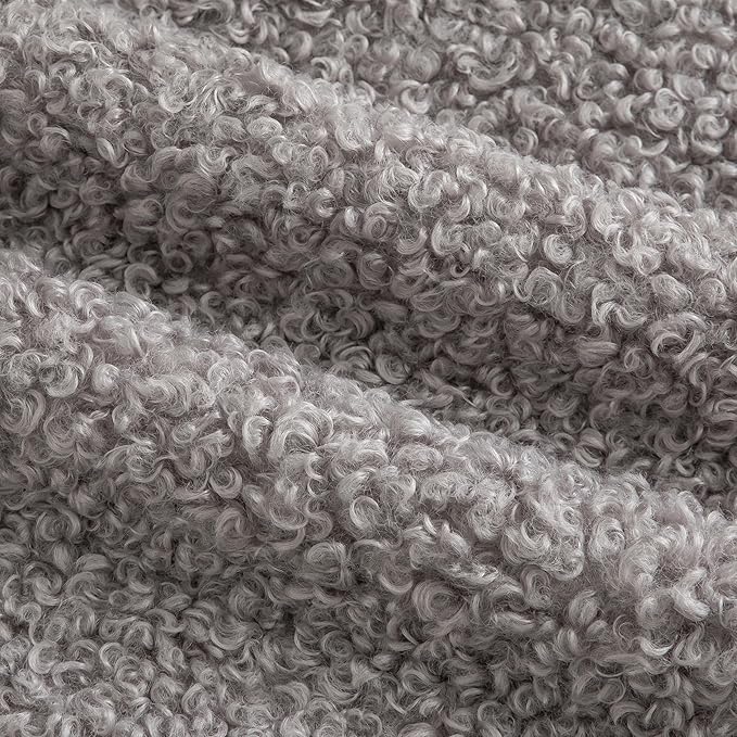 Pack of 2 Curly Teddy Wool Faux Fur Throw Pillow Covers Fuzzy Accent Soft Sherpa Pillowcases Sheepskin Fleece Decorative Cushion Case for Sofa Couch Living Room 20x20 Inch Light Grey