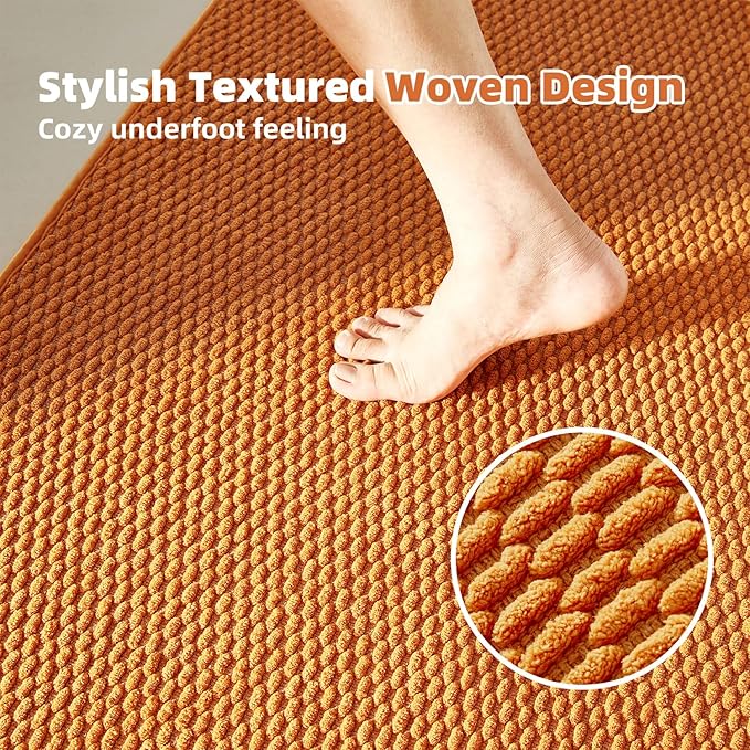 Bathroom Rugs Non Slip Washable, Super Absorbent Thin Bath Mat Small Quick Dry Low Pile Bathroom Rug, Orange 20"x30"