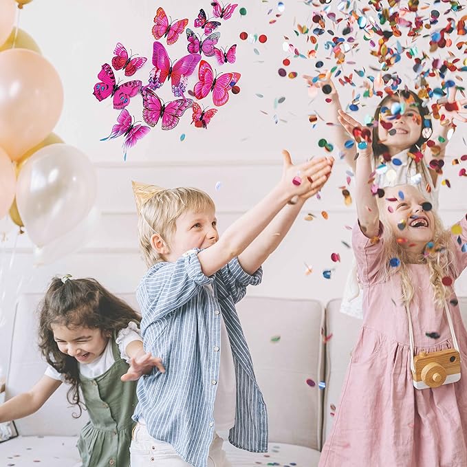 Butterfly Wall Decor 24/48 PCS, 3D Butterflies Stickers for Party Decorations with Magnets (Purple&red, 48)