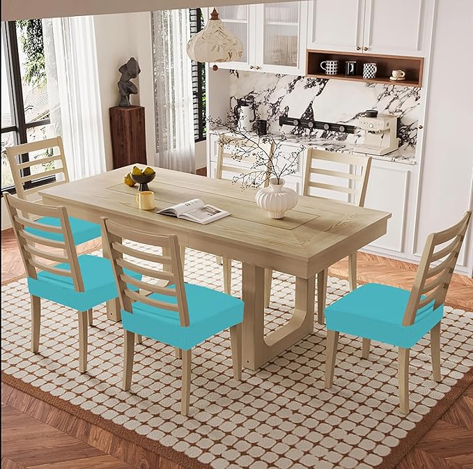 Smiry Waterproof Seat Covers for Dining Room Chairs Set of 2, Stretch Jacquard Removable Washable Chair Seat Slipcovers Protector, No Rear Covers, Aqua