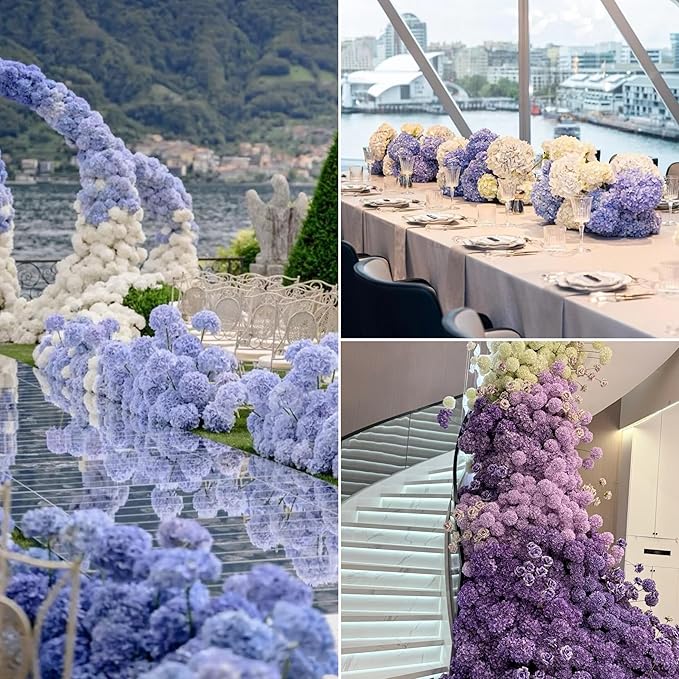Kimura's Cabin 6Pcs Artificial Silk Hydrangea Flowers Fake Hydrangea Bouquet for Home Table Centerpieces Wedding Garden Party Decoration (Purple)