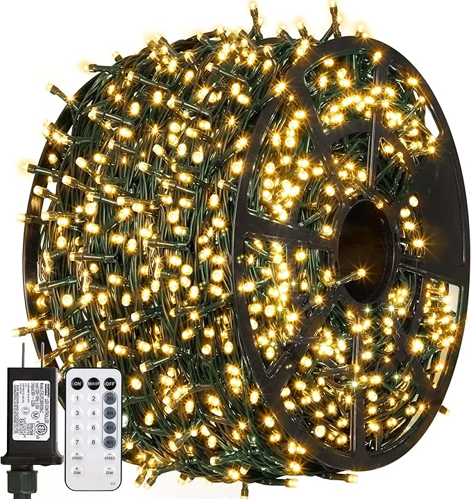 328 FT 1000 LED Christmas Lights, Waterproof Christmas Lights Outdoor with 8 Modes&Timer, Plug in Fairy Light for Xmas Garden Patio Tree Party Holiday Decoration (Warm White