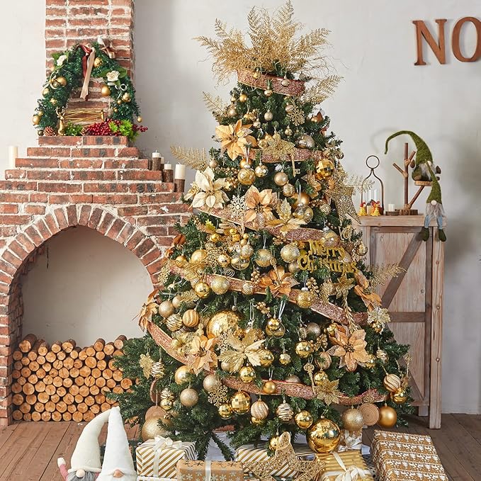 XmasExp 60mm/2.36" Christmas Ball Ornaments Shatterproof Christmas Ornaments Set Decorations for Xmas Tree Balls - 24ct (2.36'', Gold)
