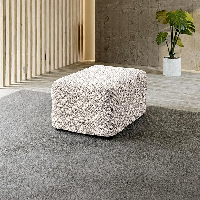 PAULATO BY GA.I.CO. Ottoman Slipcover - Stretch Stool Sofa - Pouf Protector for Pets and Kids - Soft Ottoman Cover - Durable Furniture Slipcovers - Microfibra Print Collection - Venezia Cream
