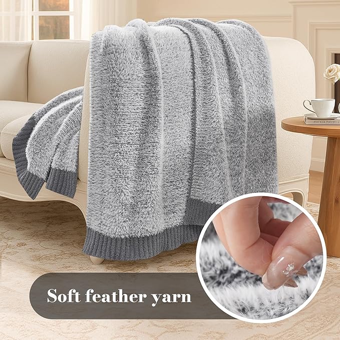 Amélie Home Knit Throw Blanket for Couch, Super Soft Cozy Fuzzy Plush Throws for Sofa, 50" x 60", Heather Grey