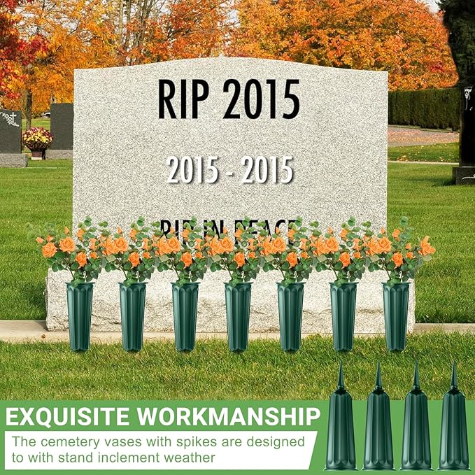 20 Pack Cemetery Vases with Spikes,Plastic Vases for Flowers,Grave Decorations for Cemetery,Grave Flower Holder,Memorial Floral Vase(Green)