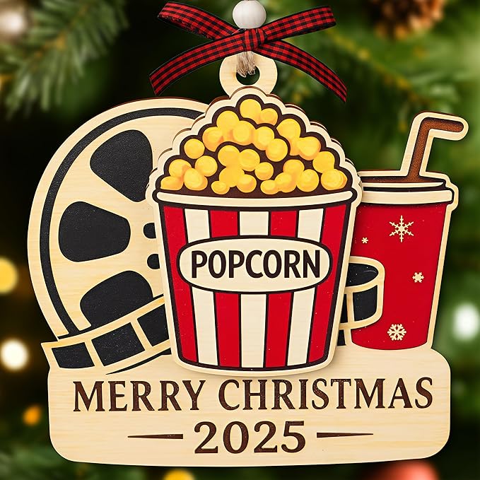 Popcorn Ornament - Popcorn Ornaments Christmas Tree - Movie Christmas Ornaments - Film Ornament - Popcorns Gift for Lovers, Movie Lover Gifts for Girls, Men, Family - 2 Layers Wood Xmas 2025