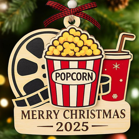 Popcorn Ornament - Popcorn Ornaments Christmas Tree - Movie Christmas Ornaments - Film Ornament - Popcorns Gift for Lovers, Movie Lover Gifts for Girls, Men, Family - 2 Layers Wood Xmas 2025